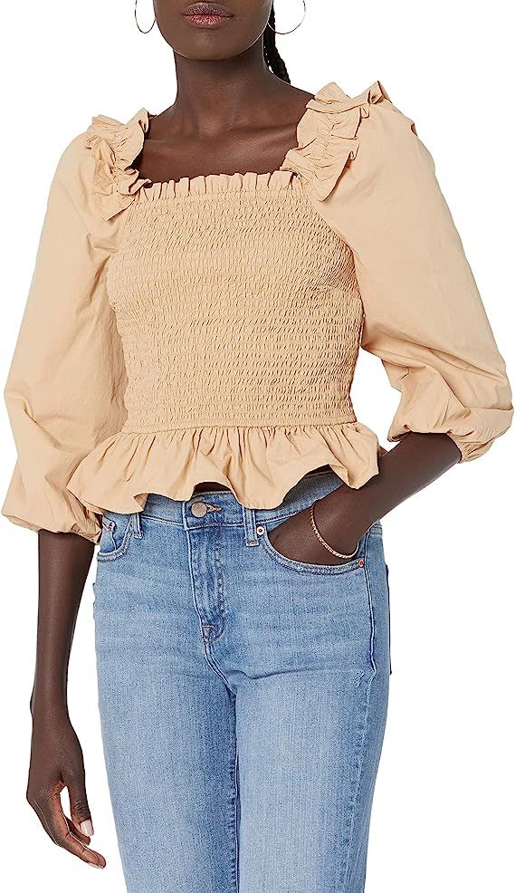 The Drop Women's Marisol Long Sleeve Ruffle Smocked Cropped Top | Amazon (US)