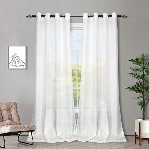 Melodieux White Semi Sheer Curtains 84 Inches Long for Small Windows Living Room Bedroom Linen Lo... | Amazon (US)