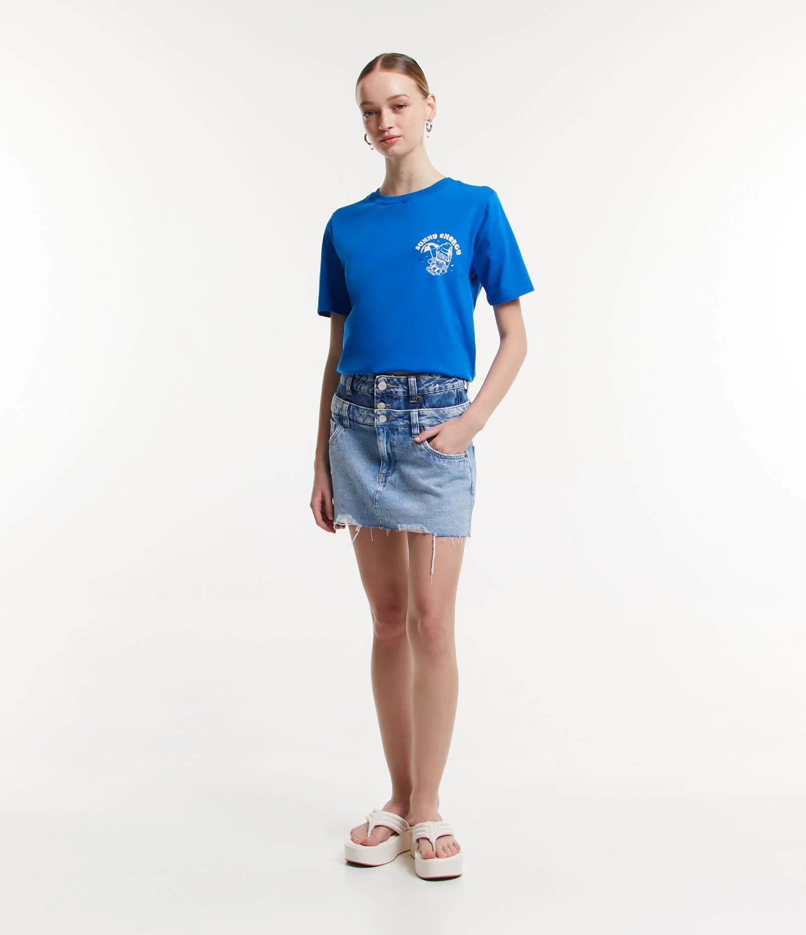 Saia Curta em Jeans com Cós Duplo e Diferenciação de Tonalidade Azul - Lojas Renner | Renner (BR)