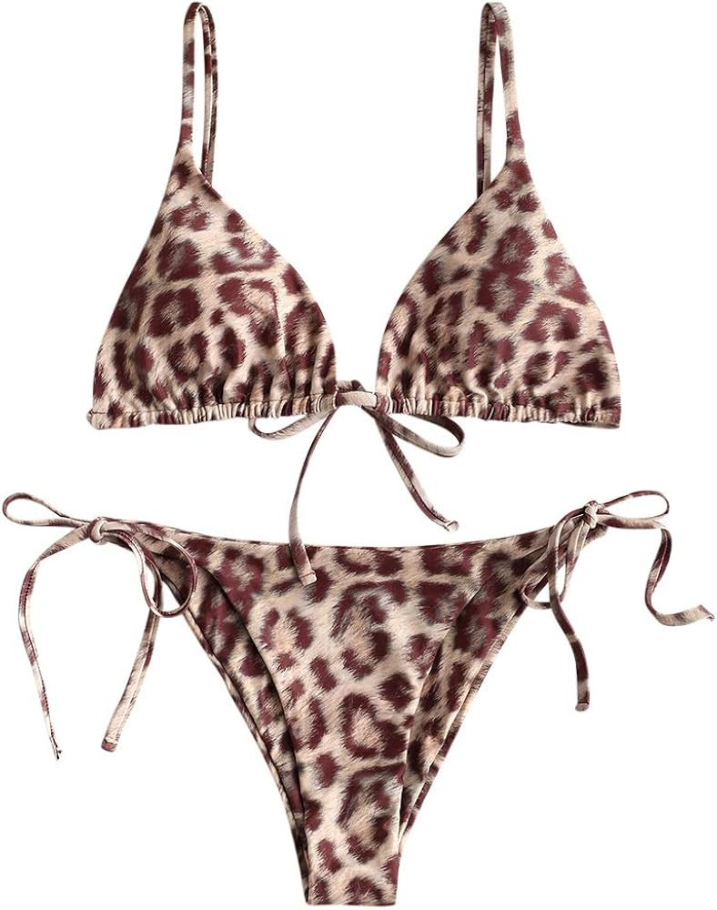 ZAFUL Triangle Bikini Set Damen String Tie-Side Cheeky Reversibel Solid/Floral/Leopard Druck Zwei... | Amazon (DE)
