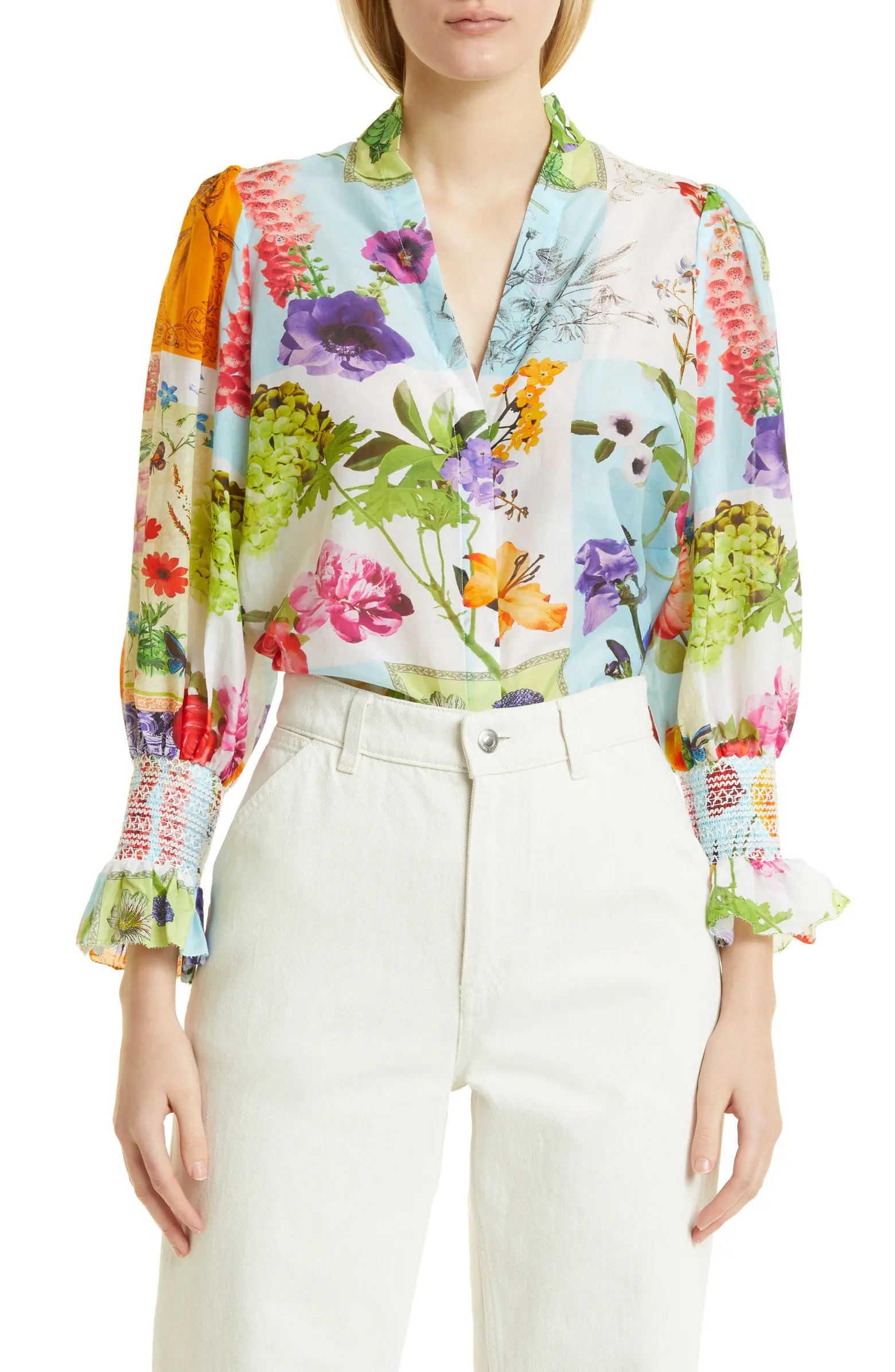 Ilan Floral Print Cotton & Silk Blouse | Nordstrom