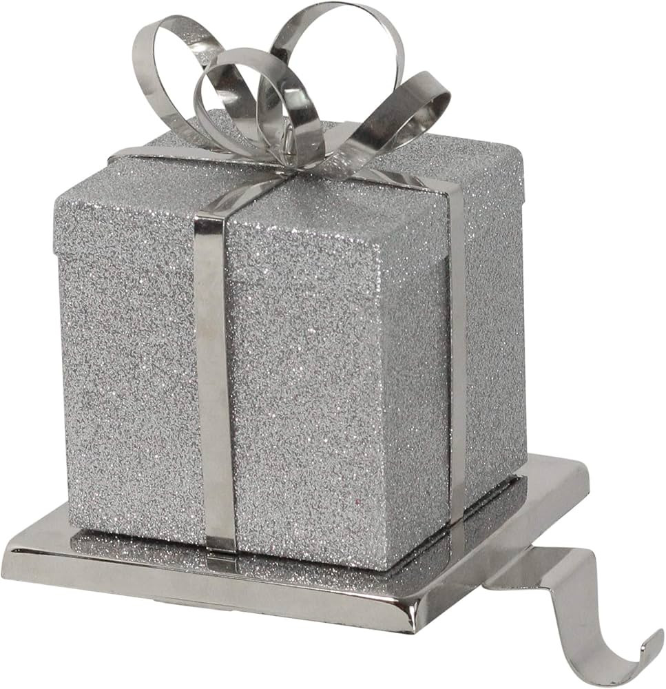 Northlight 6" Silver Glittered Gift Box with Bow Christmas Stocking Holder | Amazon (US)