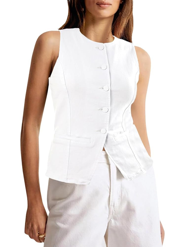 Tankaneo Womens Button Down Denim Vest Tops Sleeveless Fitted Jean Tank Tops Summer Trendy Casual... | Amazon (US)