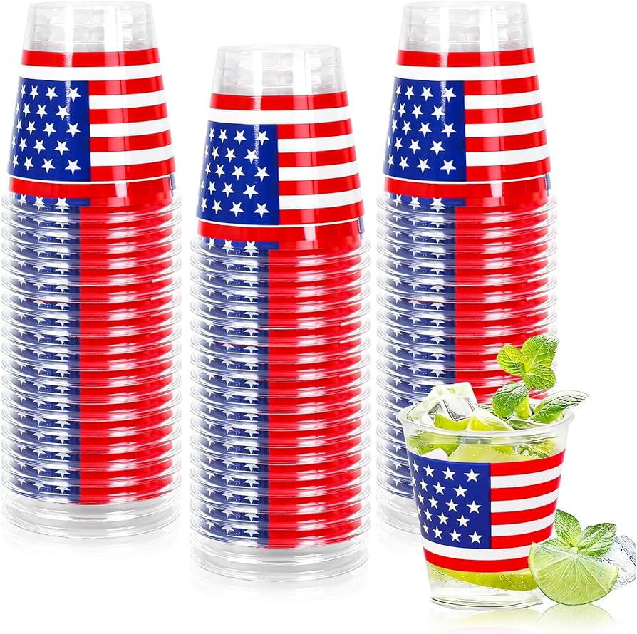 AnyDesign 50Pcs Patriotic Plastic Shot Cups 1.5 Oz Mini Shot Glasses American Flag Stars Stripes ... | Amazon (US)