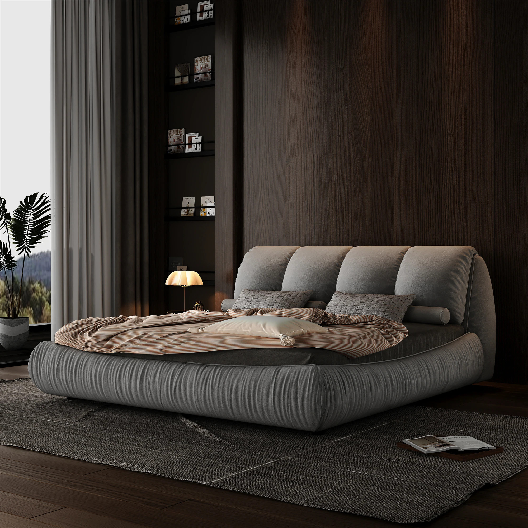 LUXEYARD King Size Luxury Upholstered Platform Bed with Oversized Padded Backrest and Solid Wood Frame suitable for Multiple heights of mattresses | Lowe's