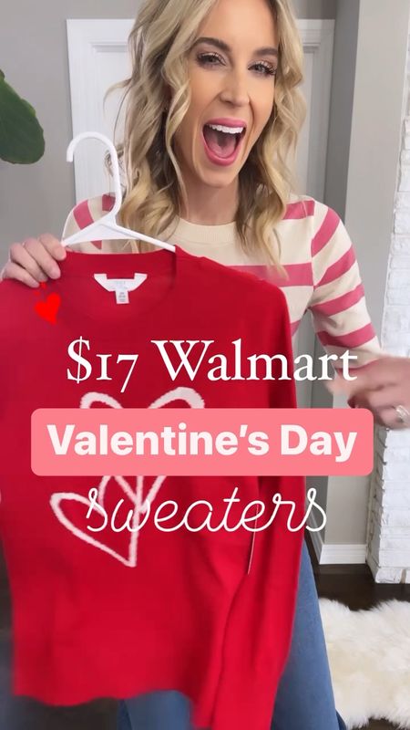 You don’t want to miss these $17 Walmart Valentine’s Day sweaters! These heart sweaters come in 4 color and pattern options and are a high sell out risk! I’d sharing two of them styled three ways. Which is your favorite?? 

#LTKunder50 #LTKstyletip #LTKSeasonal