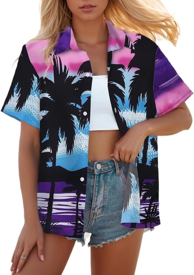 SANGTREE Girls & Womens Hawaiian Shirts Short Sleeve Summer Button Down Tropical Shirts, 2 Years ... | Amazon (US)