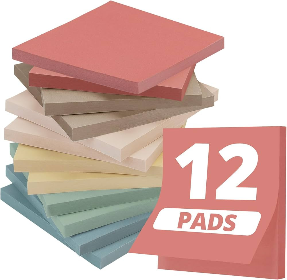 Sticky Notes, 3"x3", 12 Pads, Aesthetic Vintage Sticky Notes 3x3, Neutral Self-Stick Note Pads, P... | Amazon (US)