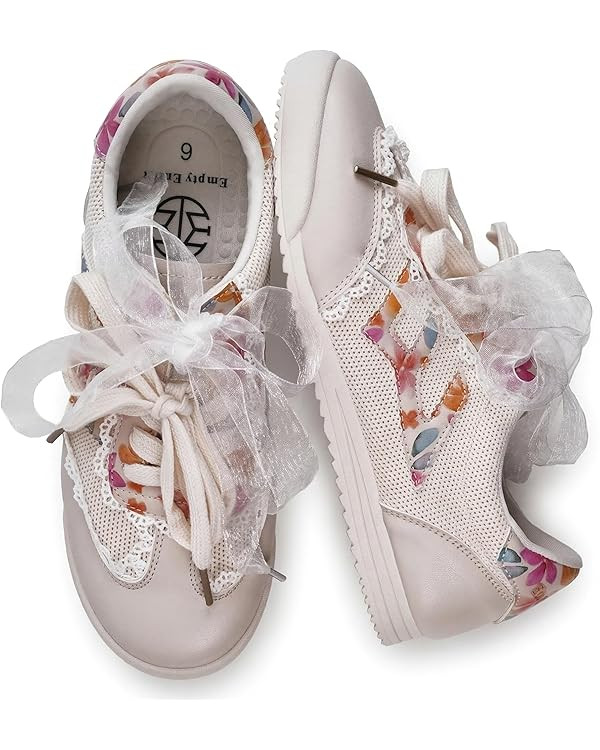 Women's Lace Detail Casual Sneakers - Elegant Ribbon Lace-Up with Cushioned Arch Support, Breatha... | Amazon (US)