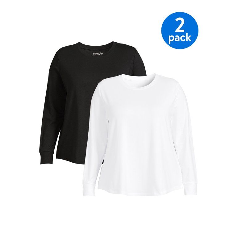 Terra & Sky Women's Plus Size Long Sleeve Crew T-shirt, 2-Pack | Walmart (US)