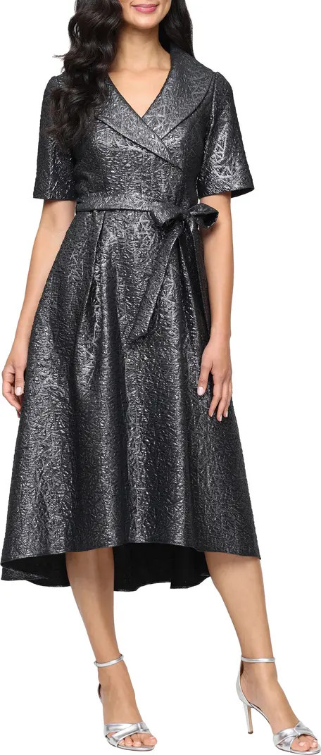 Alex Evenings Faux Wrap Metallic Jacquard Cocktail Midi Dress | Nordstrom | Nordstrom