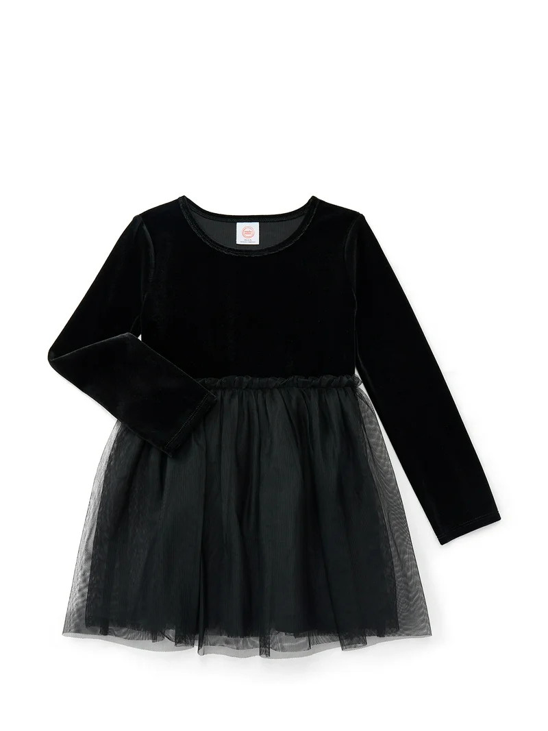 Wonder Nation Girls Velour Tutu Dress with Long Sleeves, Sizes 4-18 & Plus - Walmart.com | Walmart (US)