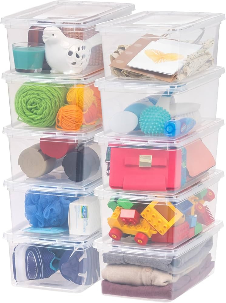 Iris Ohyama Versatile Storage Boxes, 5L, Set of 10, Clear, Easy Latch, Stackable, Transparent Pla... | Amazon (UK)