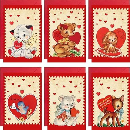 Vintage Valentines Day Cards Assorted Retro Blank Greeting Notes Cards with Envelopes | Amazon (US)