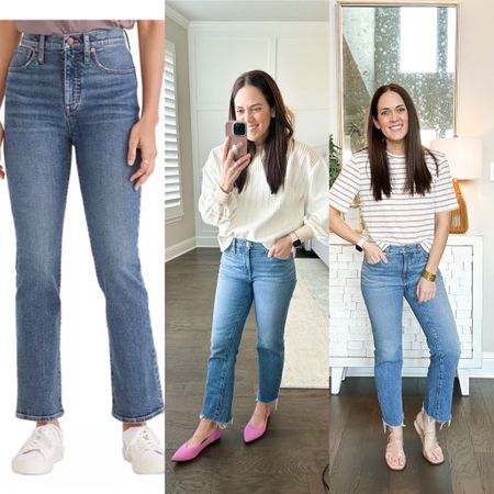 Found my Madewell denim 
On sale in the same fit - cali boot but in a similar wash! 
TTS 
Linked both for comparison 

Other details 
Sweater - medium
Tee - small 
Shoes tts 


#LTKFind #LTKunder100 #LTKsalealert