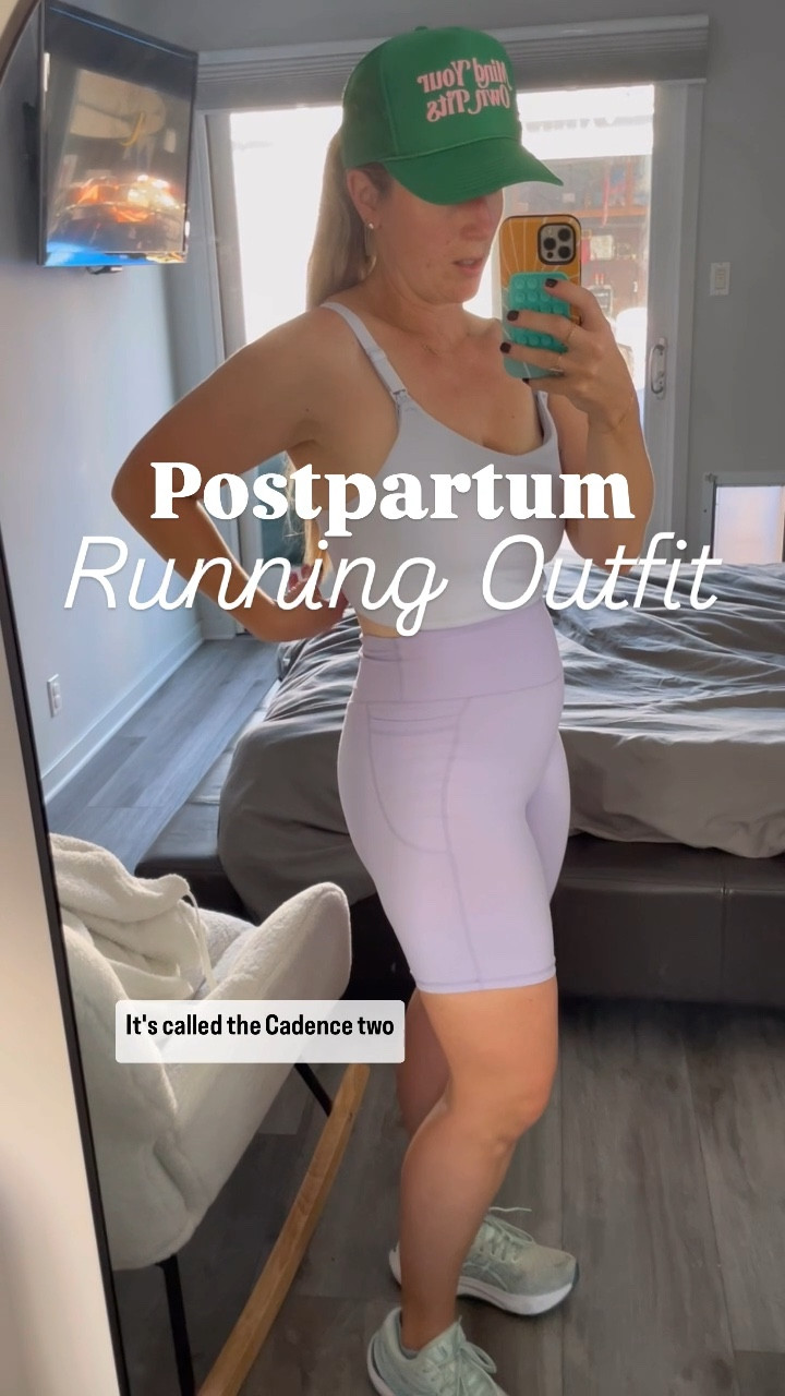 Postpartum running outfit. After having a baby and breastfeeding our bodies change A LOT. I love a good pair of biker shorts, a trucker hat, and nursing bra  

#LTKVideo #LTKActive #LTKFitness