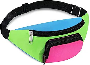 Xuniea 80s 90s Neon Fanny Pack, 2 Pockets Waist Bag, Green Bottom | Halloween Party Accessory, Vi... | Amazon (US)