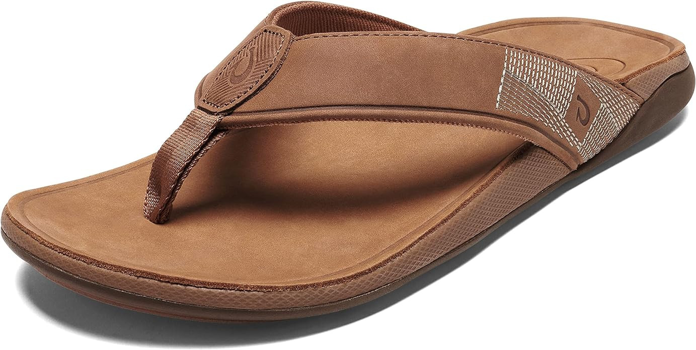 OLUKAI Tuahine Men's Beach Sandals, Quick Dry Flip-Flop Slides, Waterproof Full-Grain Leather & W... | Amazon (US)