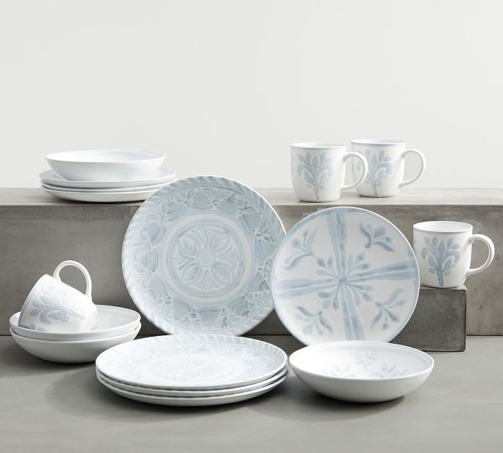 Chambray Tile Stoneware 16-Piece Dinnerware Set | Pottery Barn (US)