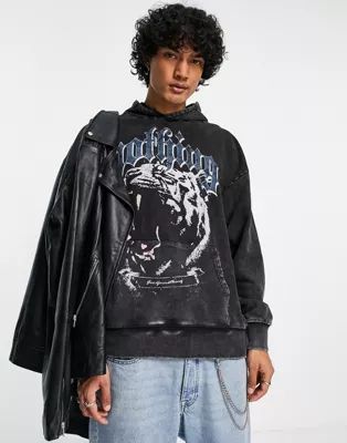 Good For Nothing oversized hoodie in black acid wash with tiger print | ASOS (Global)