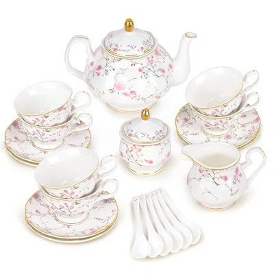 21-Piece Vine Floral Porcelain Tea Sets With Sugar Bowl Creamer Teacups, English Bone Cina Tea Service For Women Teaparty Family Gathering Home Décor | Wayfair North America