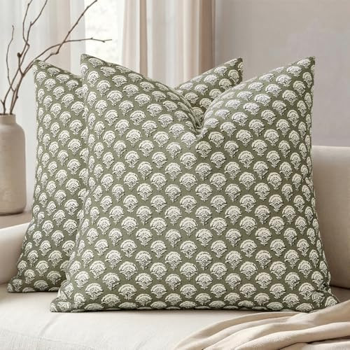 MIULEE Set of 2 Decorative Floral Pillow Covers Neutral Vintage Throw Pillows Block Print Boho Fa... | Amazon (US)