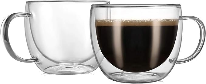 CNGLASS Double Wall Glass Cappuccino Mugs 8.1oz,Clear Insulated Glass Coffee Mug with Handle for ... | Amazon (US)