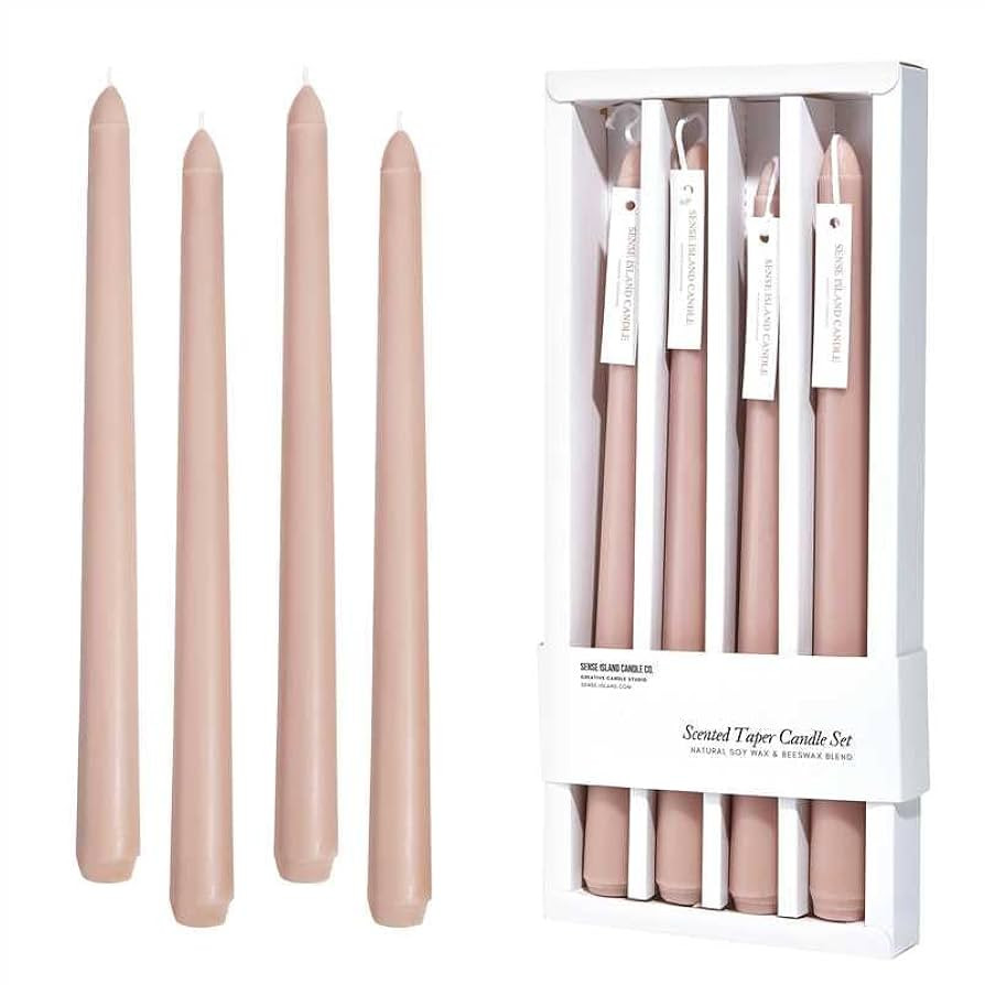Taper Candles 10'' Sahara Beige Tan Nude Neutral Tone Color Candle Sticks Set of 4 Natural Soy Wa... | Amazon (US)
