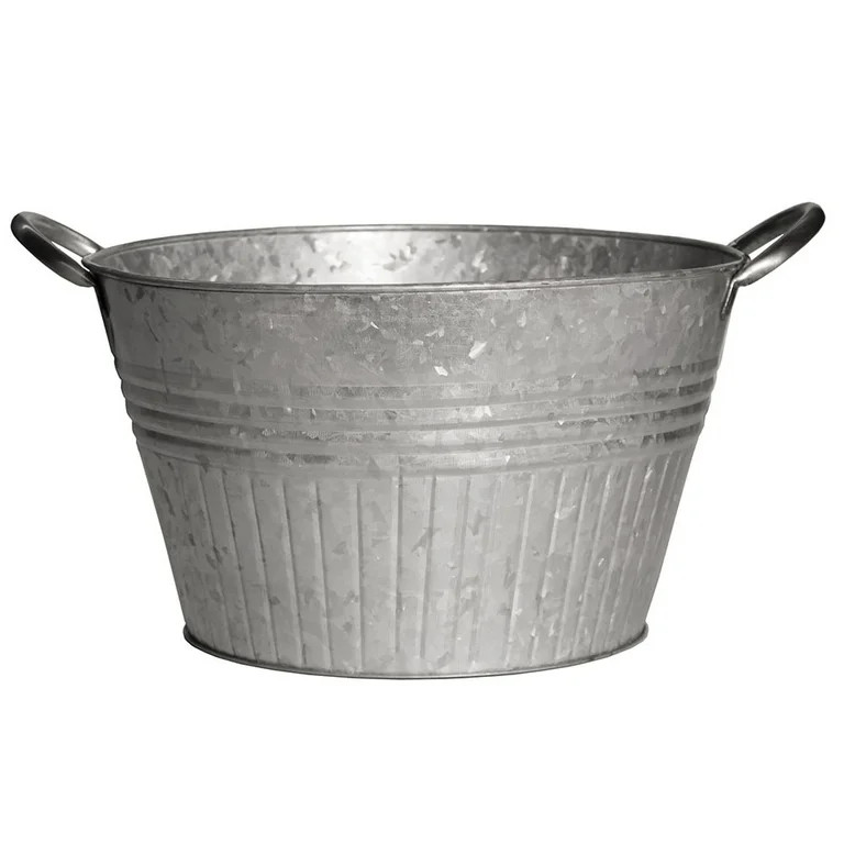 Round Galvanized Metal Planter Tub with Metal Handles Container Gardening 10" | Walmart (US)
