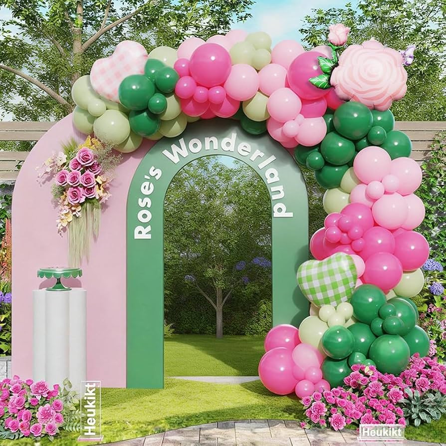 Pink and Green Balloon Garland Arch Kit, 149pcs Pastel Pink Green Latex Balloons with Rose Flower... | Amazon (US)