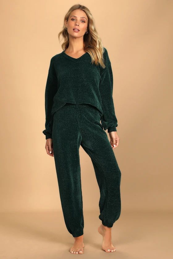 Weekend Chiller Emerald Green Chenille Knit Lounge Joggers | Lulus (US)