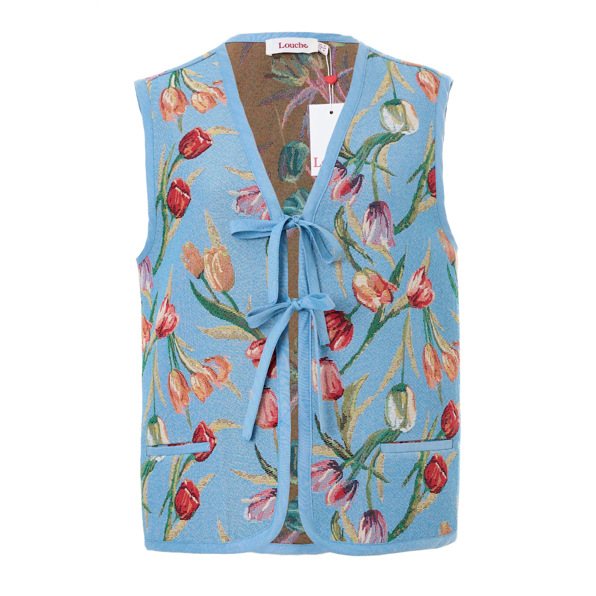 Claude Tulip Jacquard Tie Front Waistcoat - Blue | Wolf & Badger