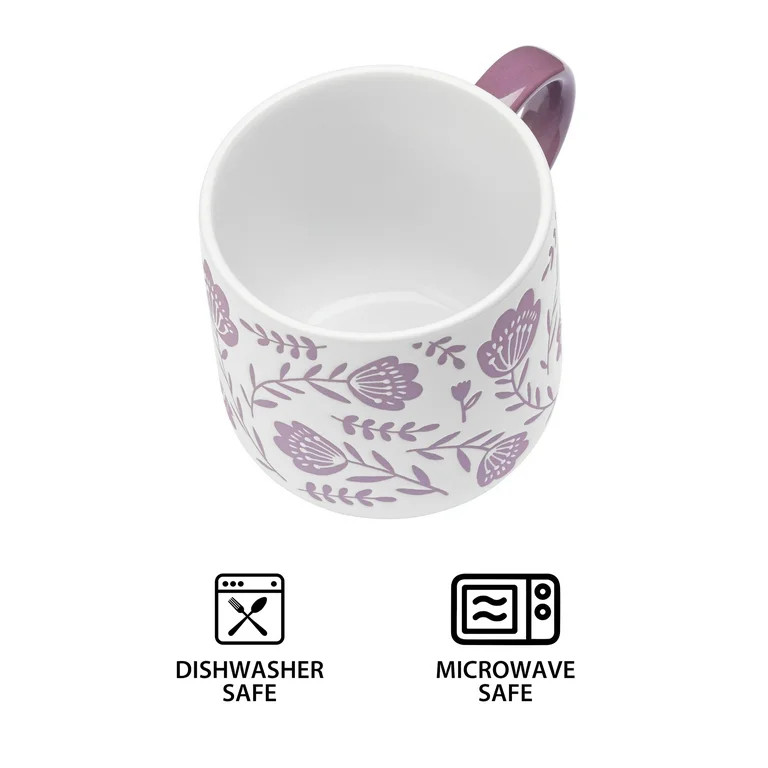Mainstays 14.2-oz White & Purple Floral Glazed Ceramic Mug | Walmart (US)