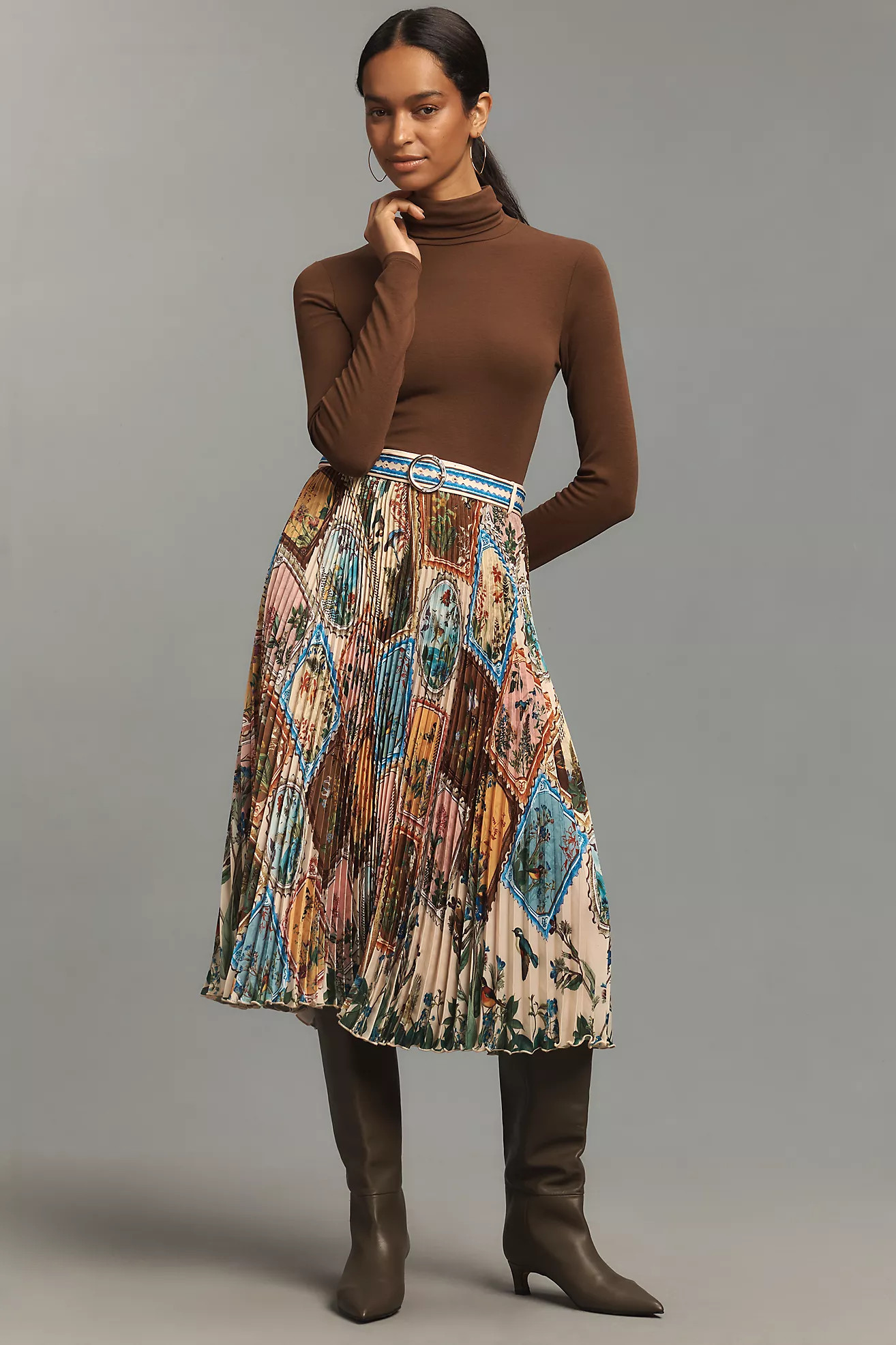 Ranna Gill Aria Pleated Midi Skirt | Anthropologie (US)