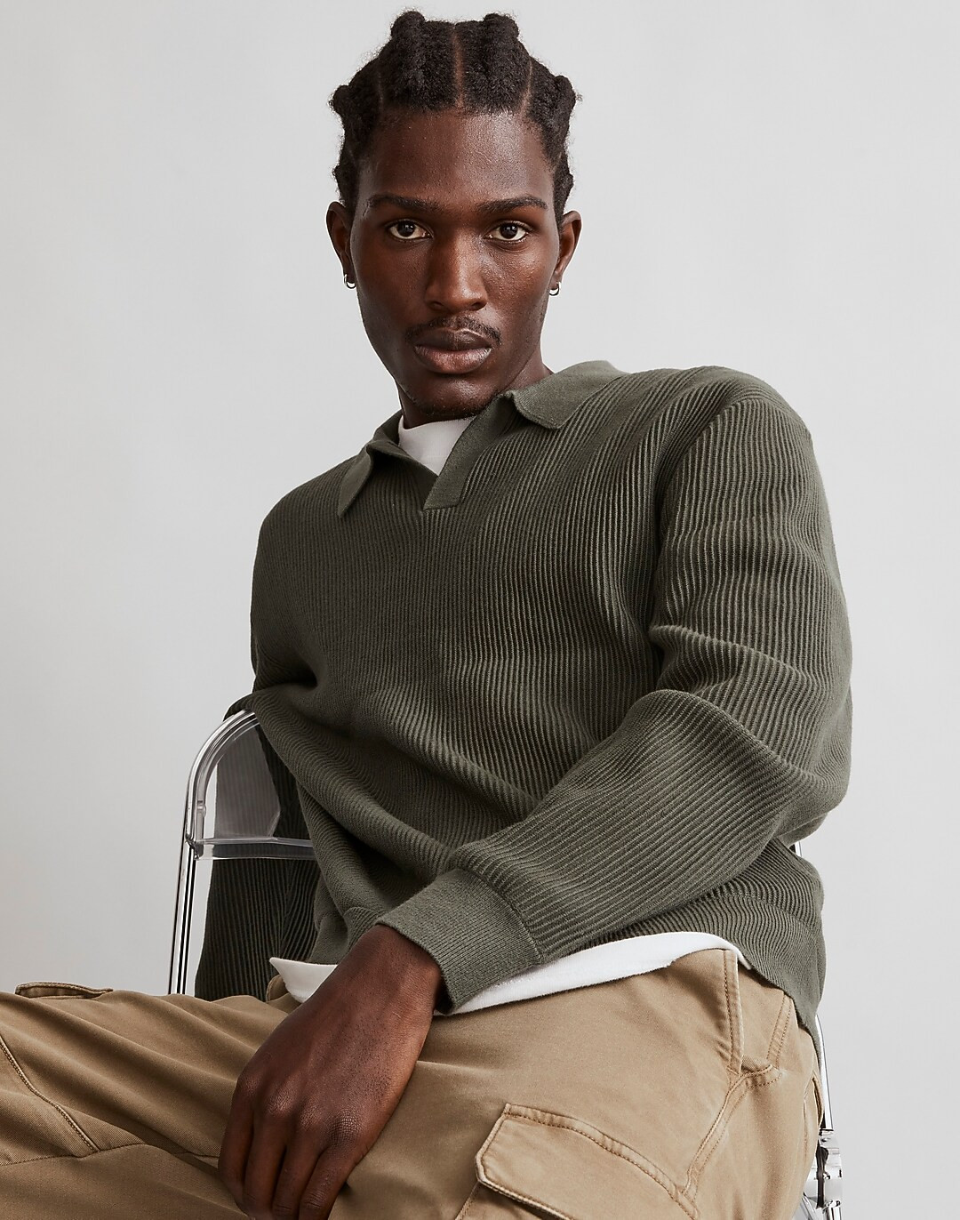 Johnny-Collar Long-Sleeve Sweater Polo | Madewell
