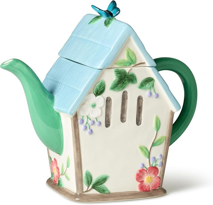 Flora 3D Birdhouse Teapot – 32-Ounce Hand-Painted Ceramic Teapot with Pastel Floral and Butterf... | Amazon (US)