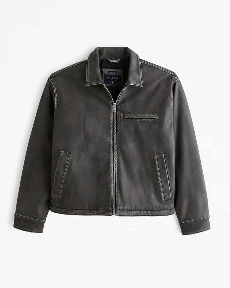 Cropped Vegan Leather Zip Trucker Jacket | Abercrombie & Fitch (US)