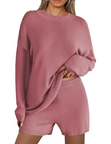 Ekouaer Pajamas Womens 2 Piece Lounge Set Cozy Knit Long Sleeve Sweater Shorts Set Oversized Matc... | Amazon (US)