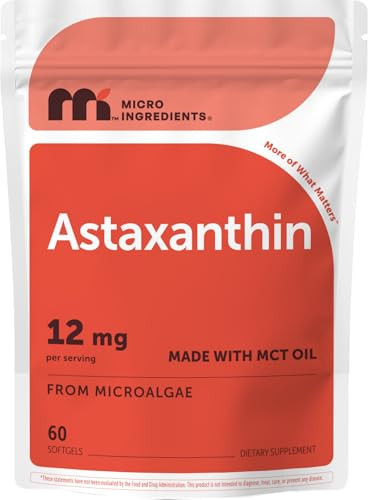 Micro Ingredients Astaxanthin 12mg Per Serving with MCT Oil, 60 Softgels | Amazon (US)