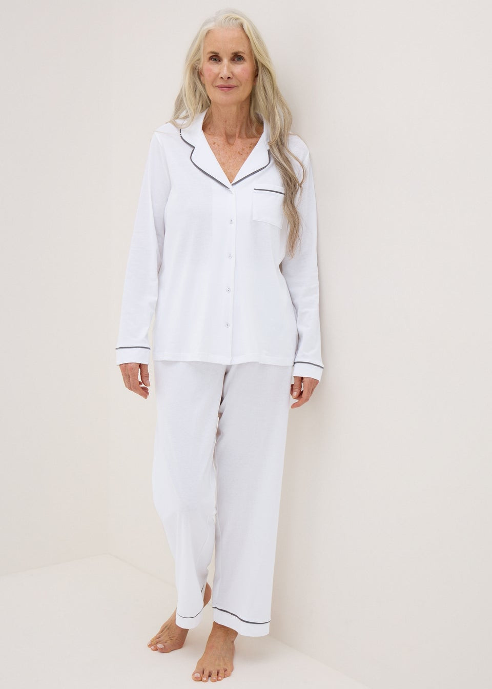 White Button Through Shirt Pyjama Set | Matalan (UK)