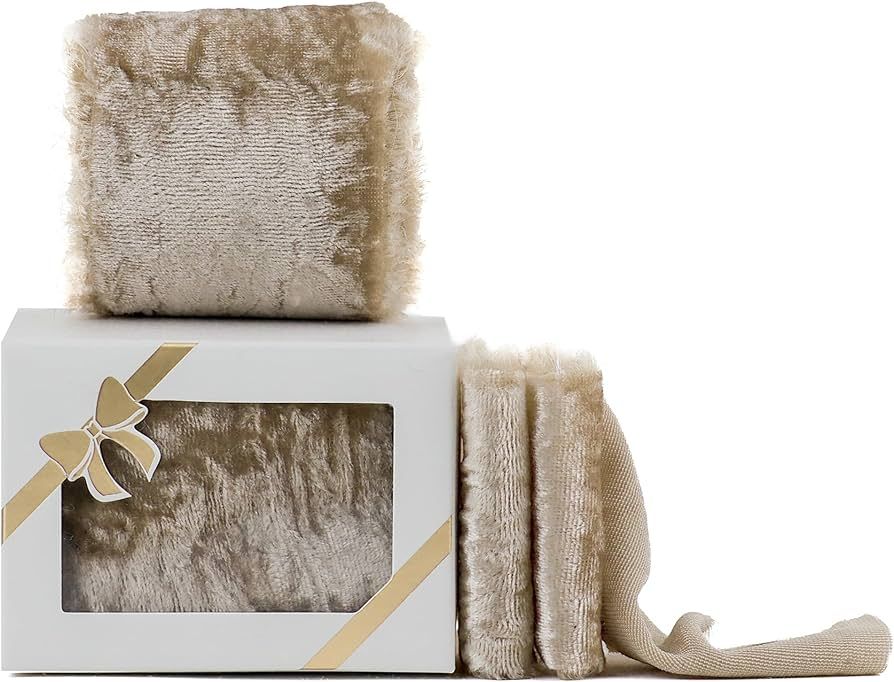 HUIHUANG Camel Velvet Ribbon 2 inch Handmade Fring Ribbon Frayed Silk Velvet Ribbon for Gift Wrap... | Amazon (US)