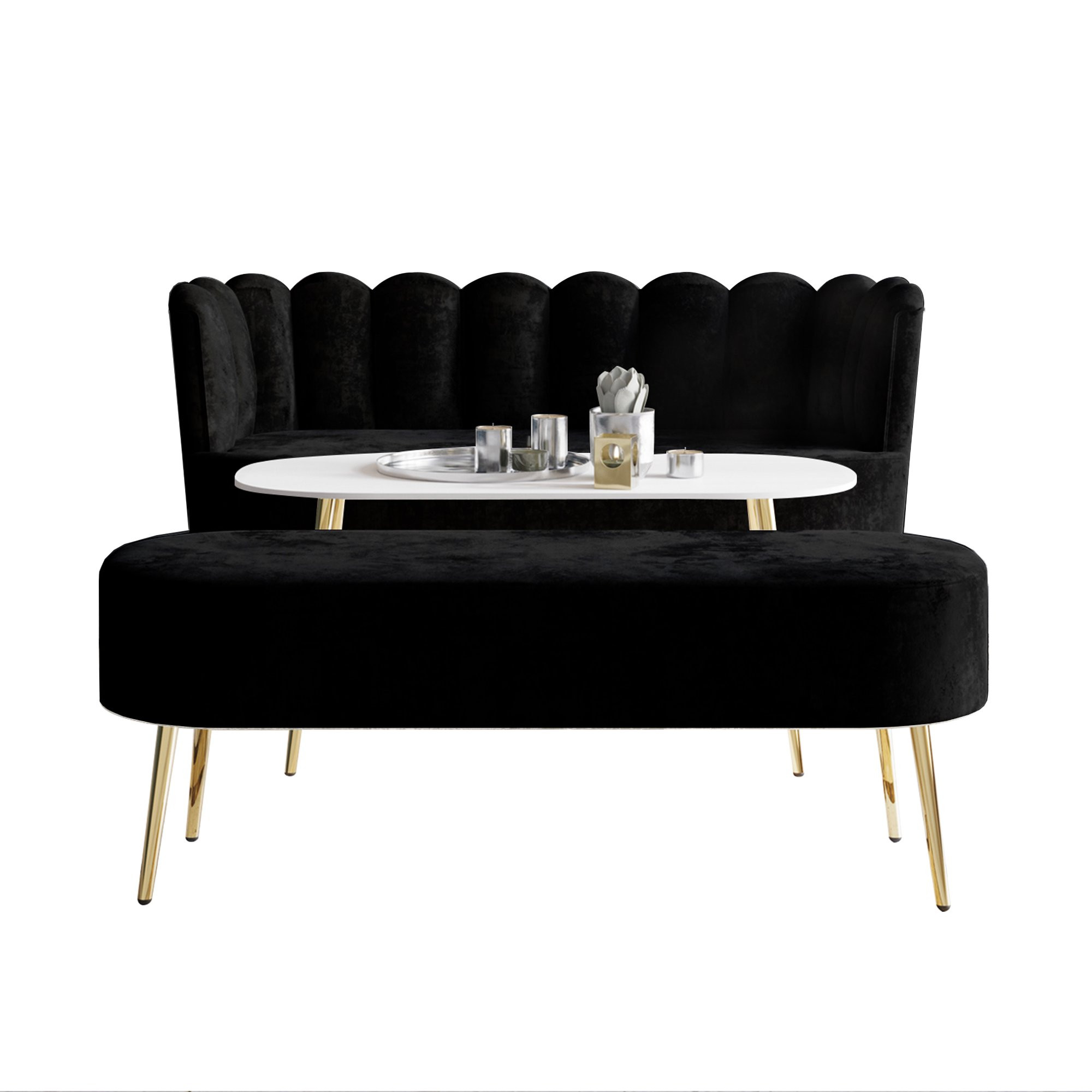 Castle Place Modern Luxury Upholstered Velvet Love Seat with Bench and Coffee Table, Black | Walmart (US)