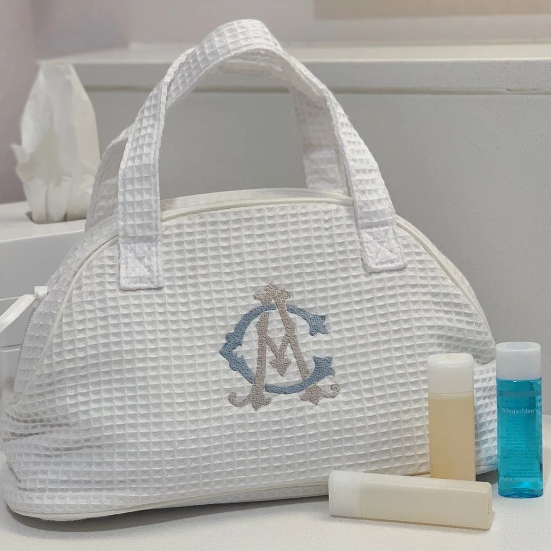 Monogrammed Toiletry Makeup Bag - Cosmetic Bag Set - Waffle Weave - Graduation Gift - Girlfriend ... | Etsy (US)