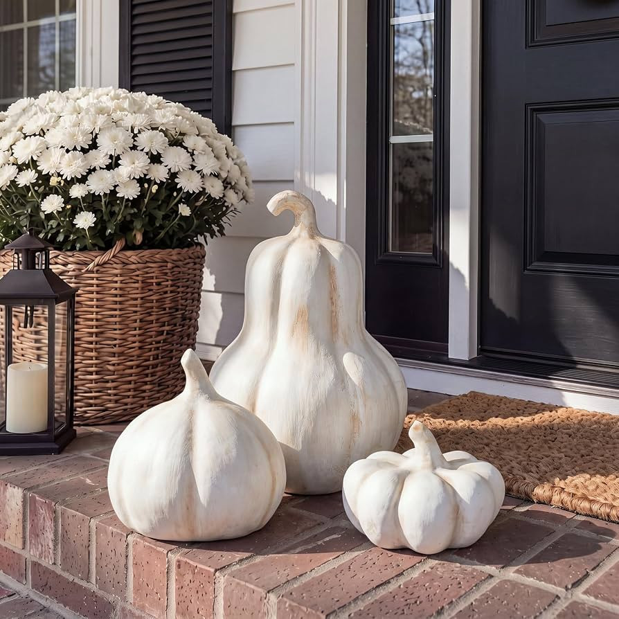 AceOrbit 3 Pcs Fall Decor Outdoor Handmade Terracotta Pumpkins, Beige | Amazon (US)