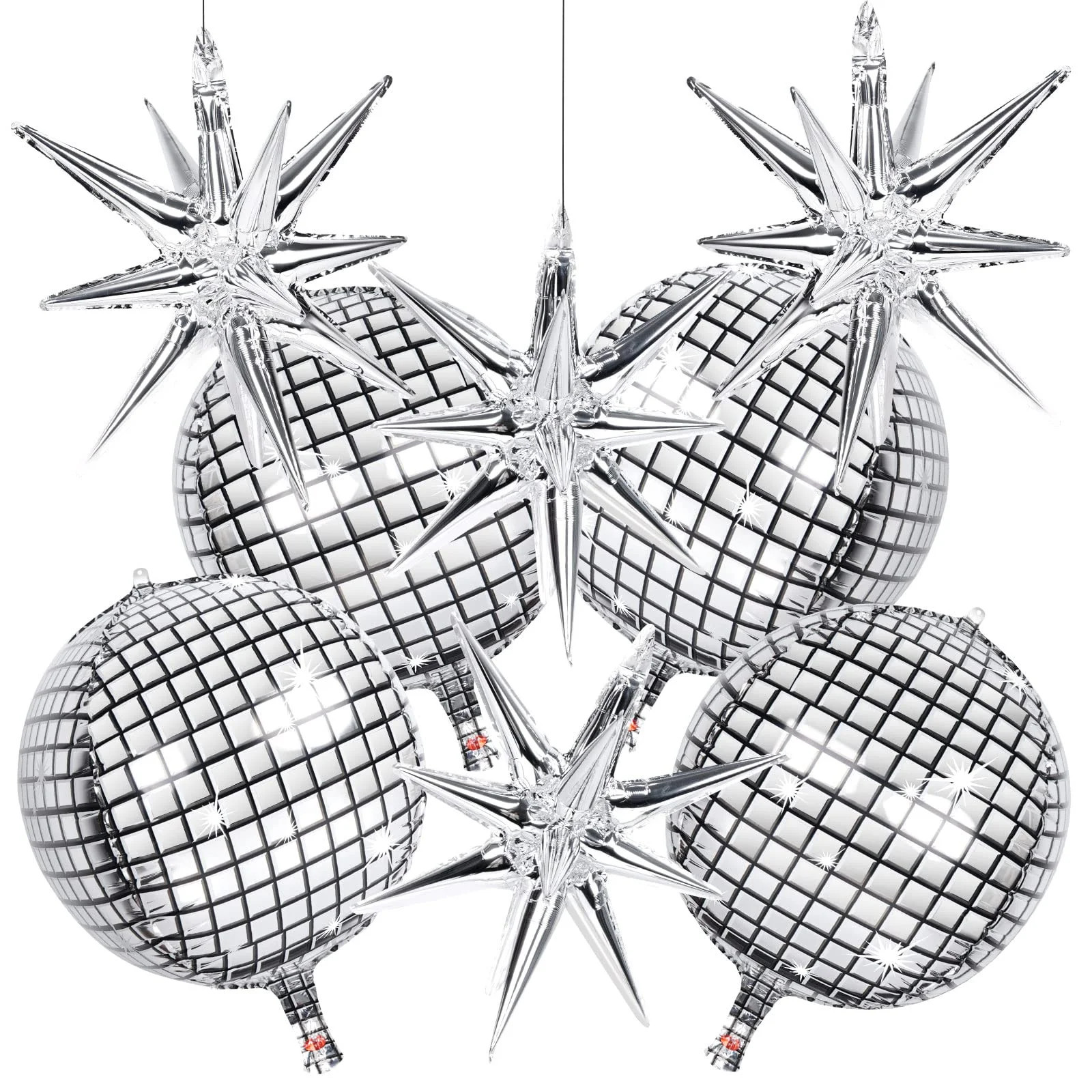 8 PCS 22Inch Silver Disco Ball Ballons, 4D Large Foil Balloons with Metallic Stars for 70s Disco ... | Walmart (US)