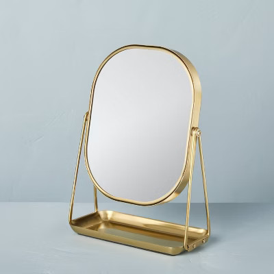 Brass Vanity Flip Mirror with Tray - Hearth & Hand™ with Magnolia: Swivel, 3X Magnification, Re... | Target