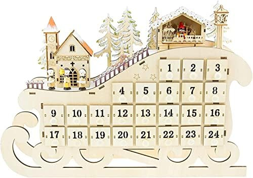 Clever Creations Wooden Village Sleigh Advent Calendar, 24 Day Countdown to Christmas Advent Cale... | Amazon (CA)