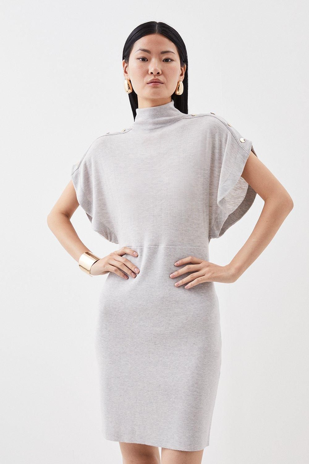 Cashmere Blend Funnel Neck Cap Sleeve Mini Knit Dress | Karen Millen UK + IE + DE + NL