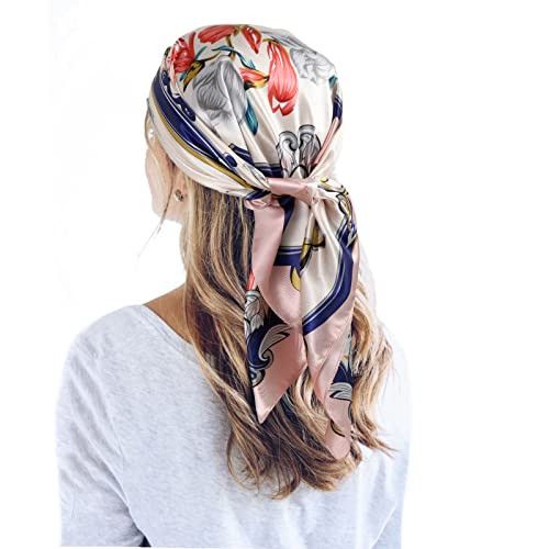 QBSM 35'' Satin Large Square Head Scarf Silk Feeling Neck Scarves Hair Sleeping Wrap Lightweight Headscarf for Women | Amazon (US)