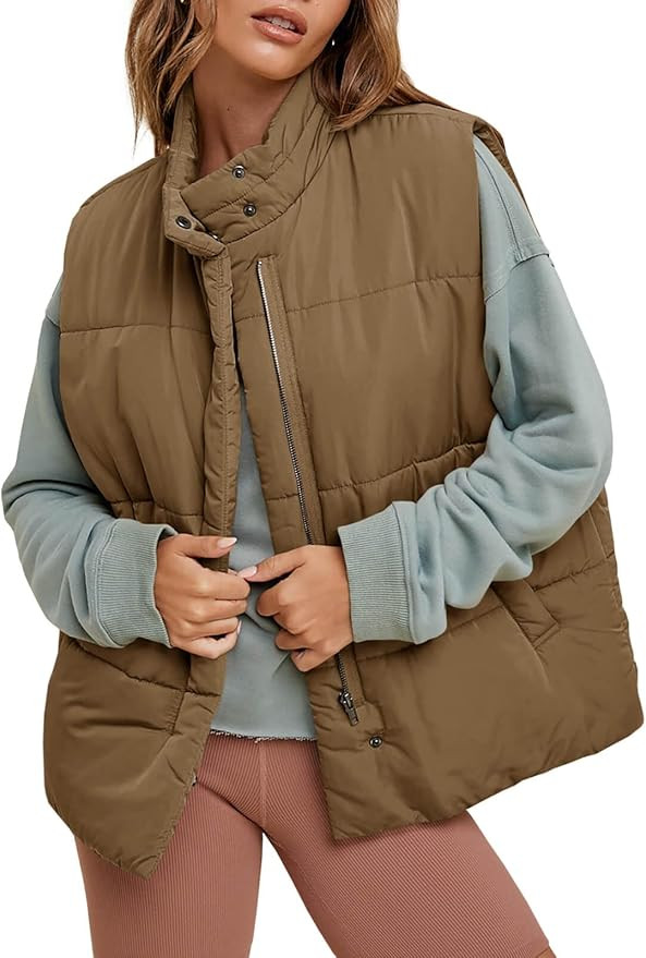 Tankaneo Womens Oversized Puffer Vest Stand Collar Zip Up Sleeveless Jackets Lightweight Fall Cas... | Amazon (US)